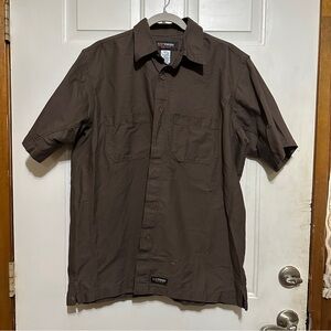 Wrangler Workwear Shirt Brown Mens Size Large Button Down Short Sleeve